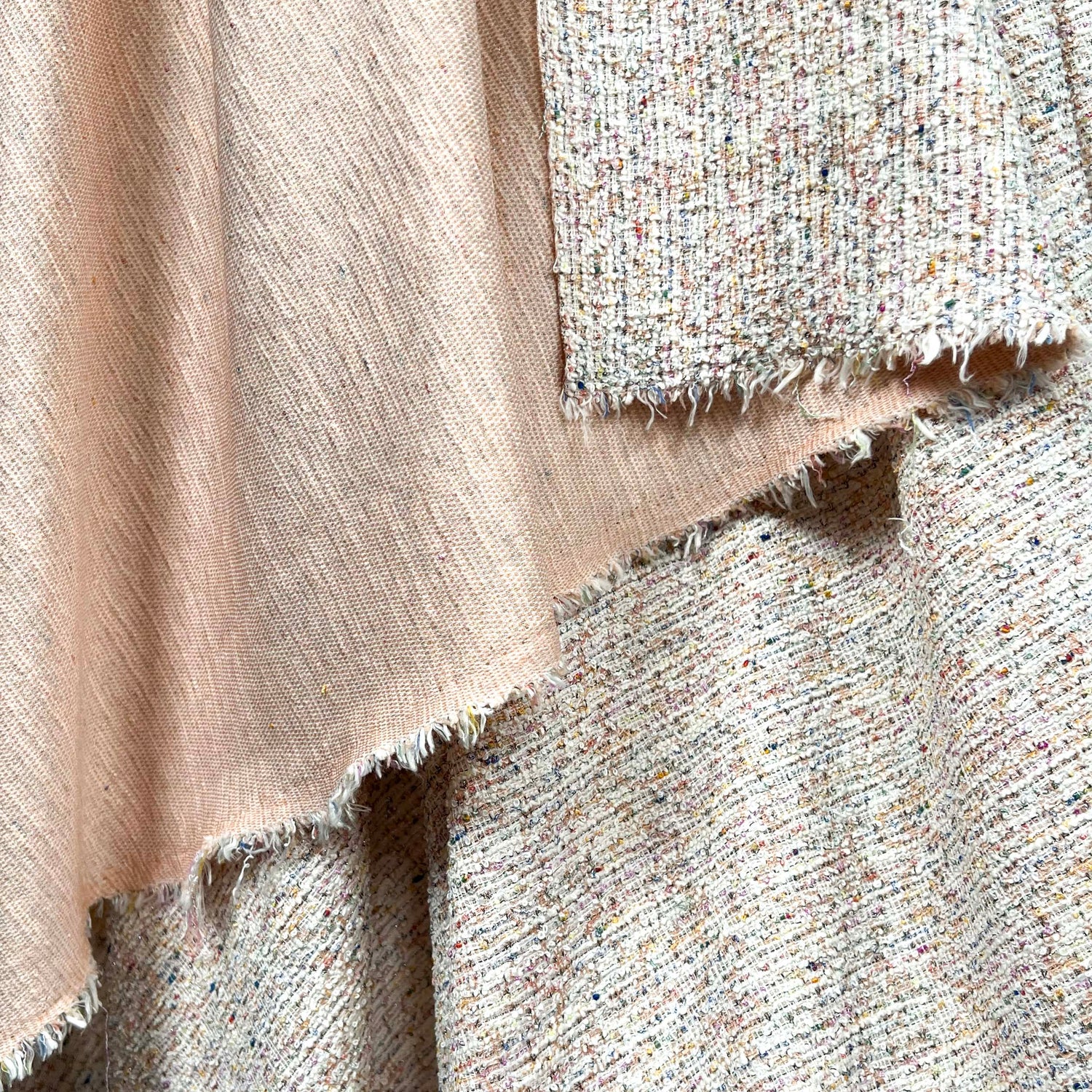 Confetti Tweed Peach Poly Cotton Metallic Jersey Fabric Hang