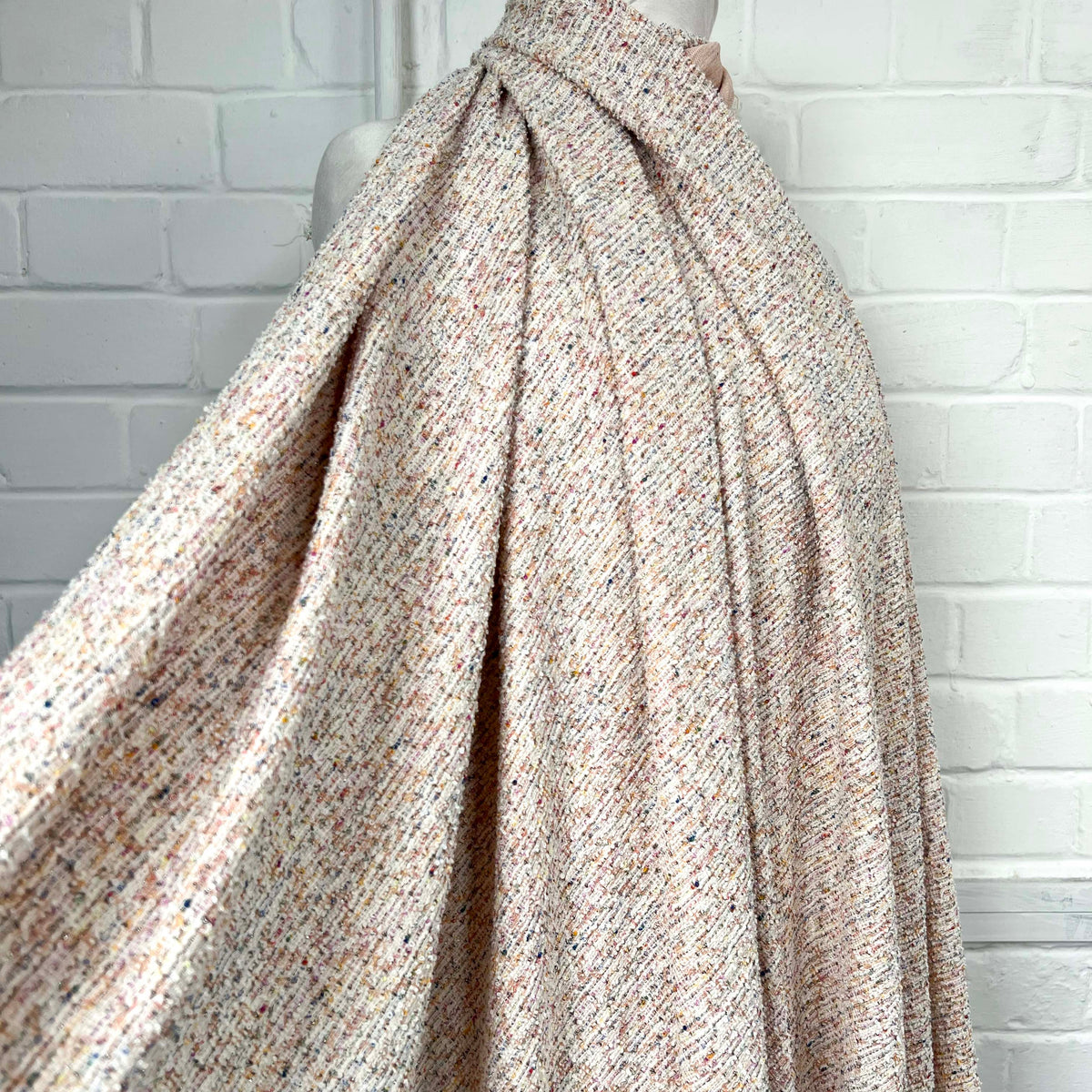 Confetti Tweed Peach Poly Cotton Metallic Jersey Fabric Mannequin