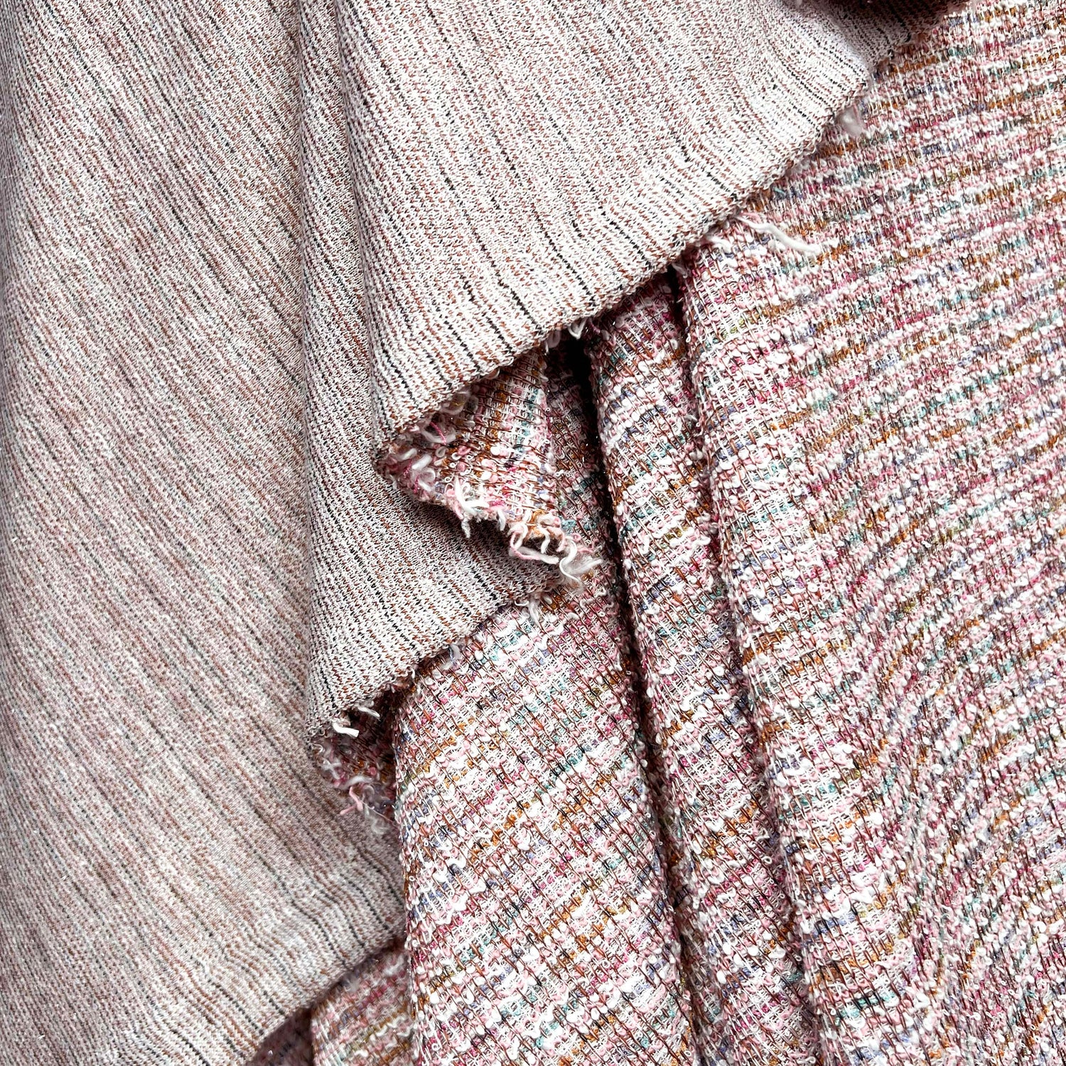Confetti Tweed Pink Polyester Metallic Elastane Jersey Fabric Hang