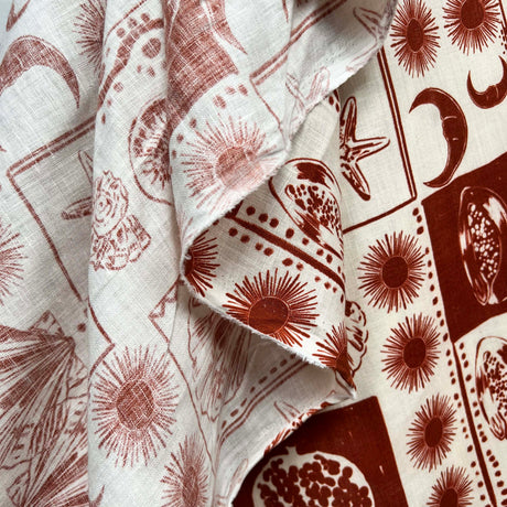 Italian Ex-Designer Rust Ornamental Motif Print Fabric Costa Rossa Hang