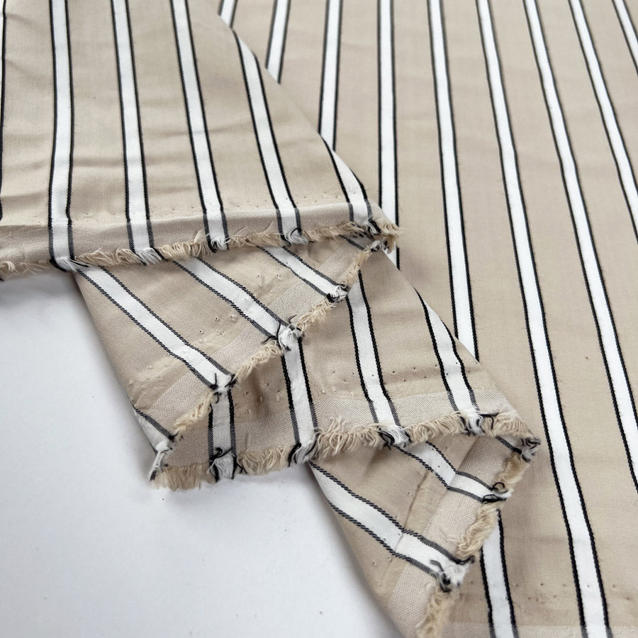 PolyCotton Dress Fabric Cotton Blend Shirting Beige Stripe Fold