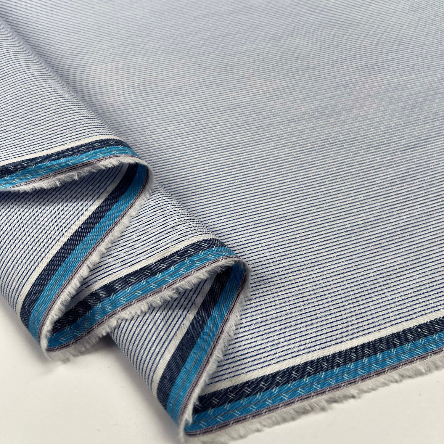 Cotton Camiceria Italian Blue White Pinstripe Fleck Shirt Fabric Fold