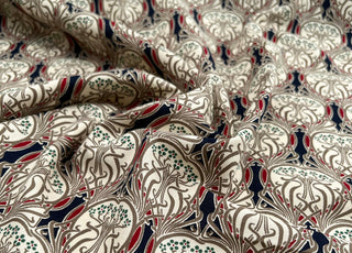 Cotton Canvas Art Noveau Abstract Red Navy Print Woven Fabric CU