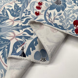 White & Blue Printed Craft Dress Fabric Cotton Canvas - Cherry Bird Fold