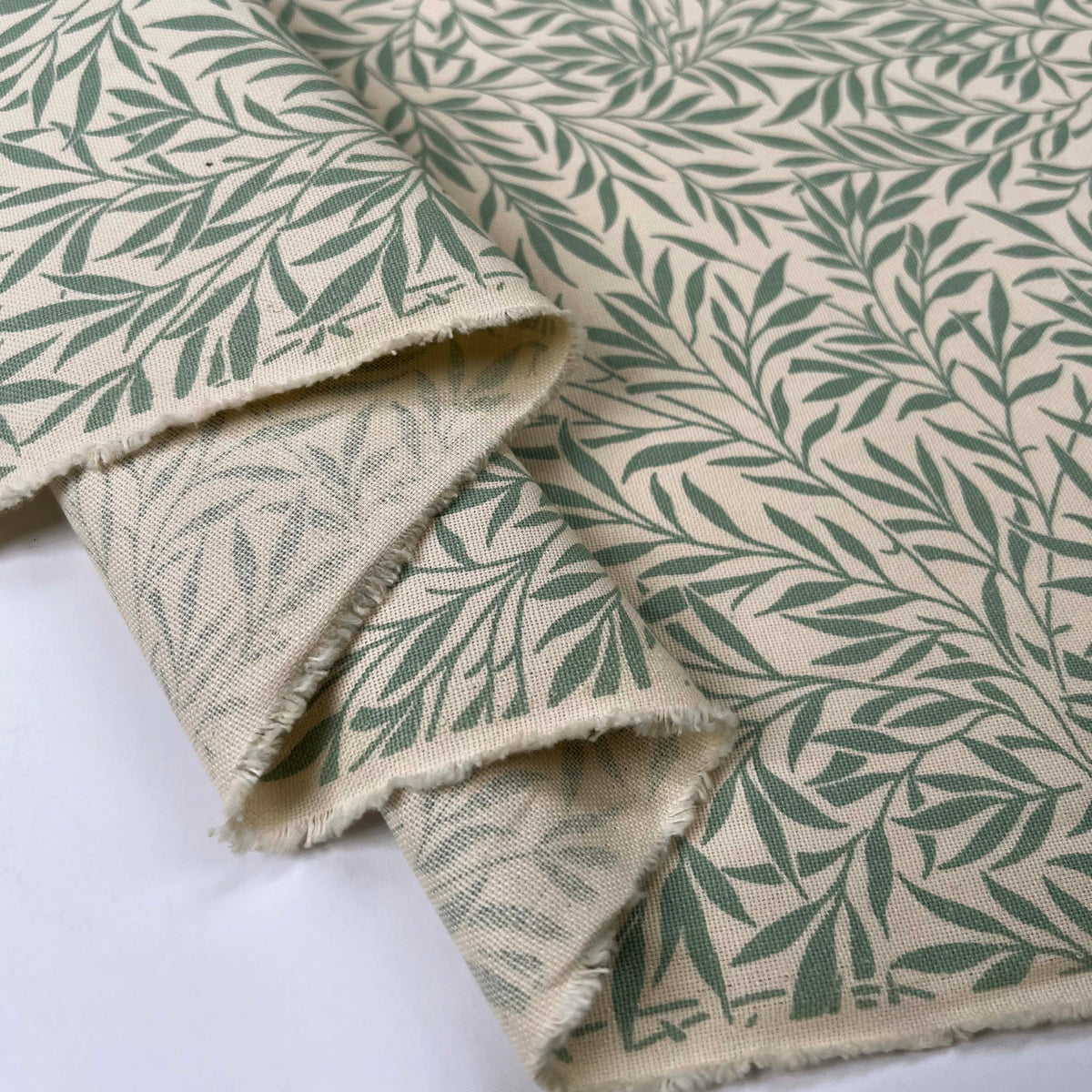 Green Natural Leaf Print Craft Fabric Cotton Canvas - Palms Sage Fold