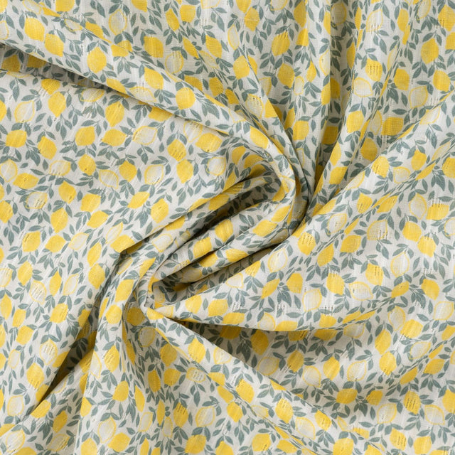 Cotton Dobby Lemon Trellis Printed Cotton 95gsm Dress Fabric Swirl