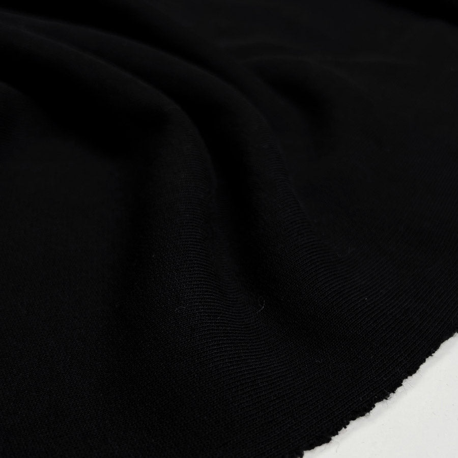 Stretch Dressmaking Fabric Cotton Looped Back Jersey - Black cu