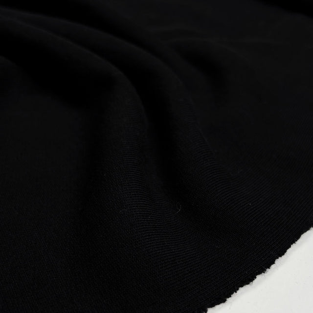 Stretch Dressmaking Fabric Cotton Looped Back Jersey - Black cu