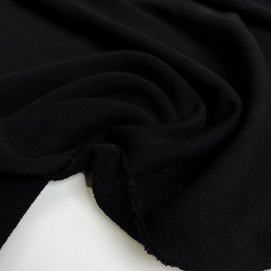 Stretch Dressmaking Fabric Cotton Looped Back Jersey - Black CU2
