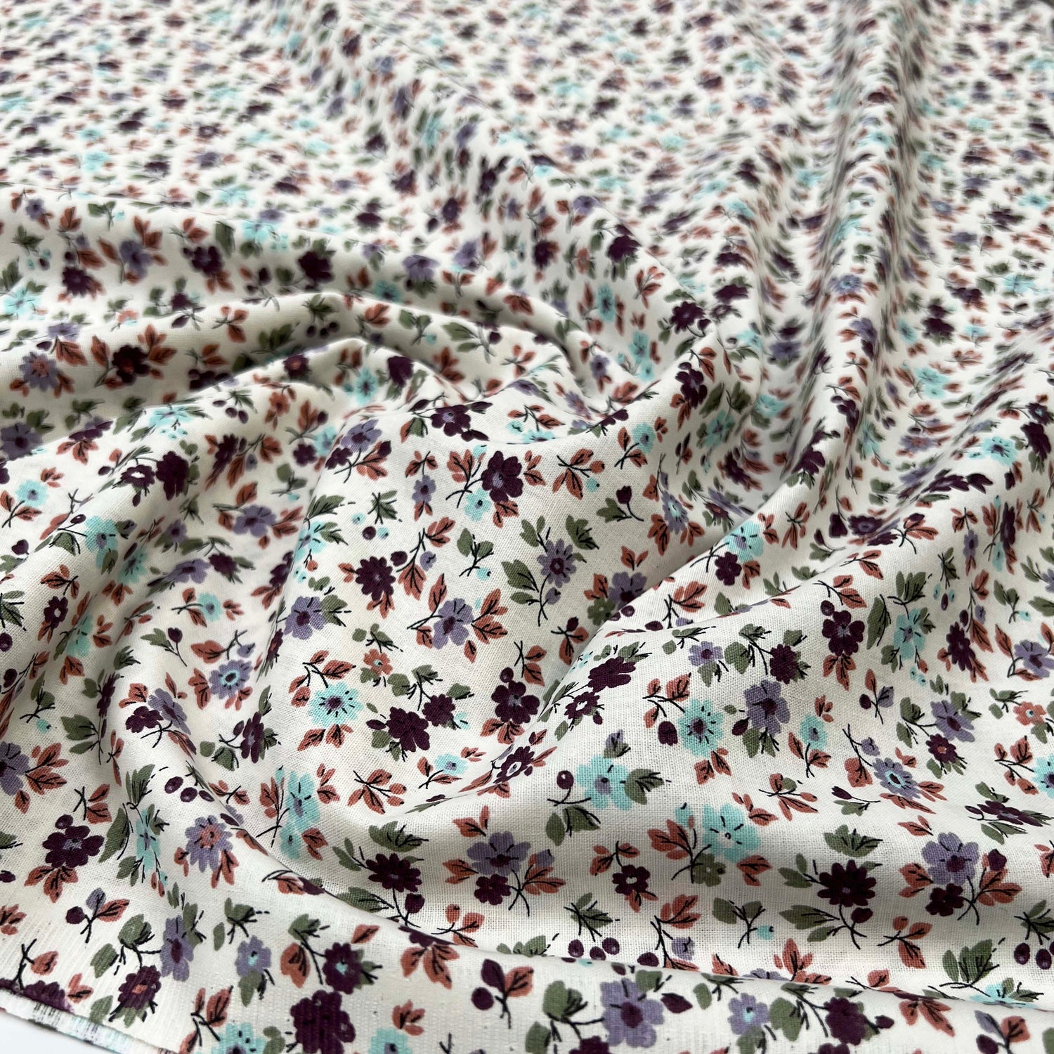 Cotton Poplin Dahl Flower Off White Floral Print Dress Fabric CU