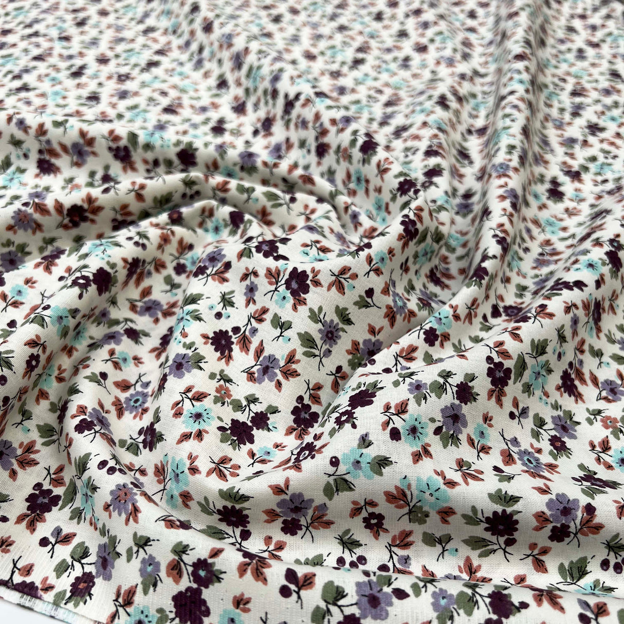 Cotton Poplin Dahl Flower Off White Floral Print Dress Fabric CU