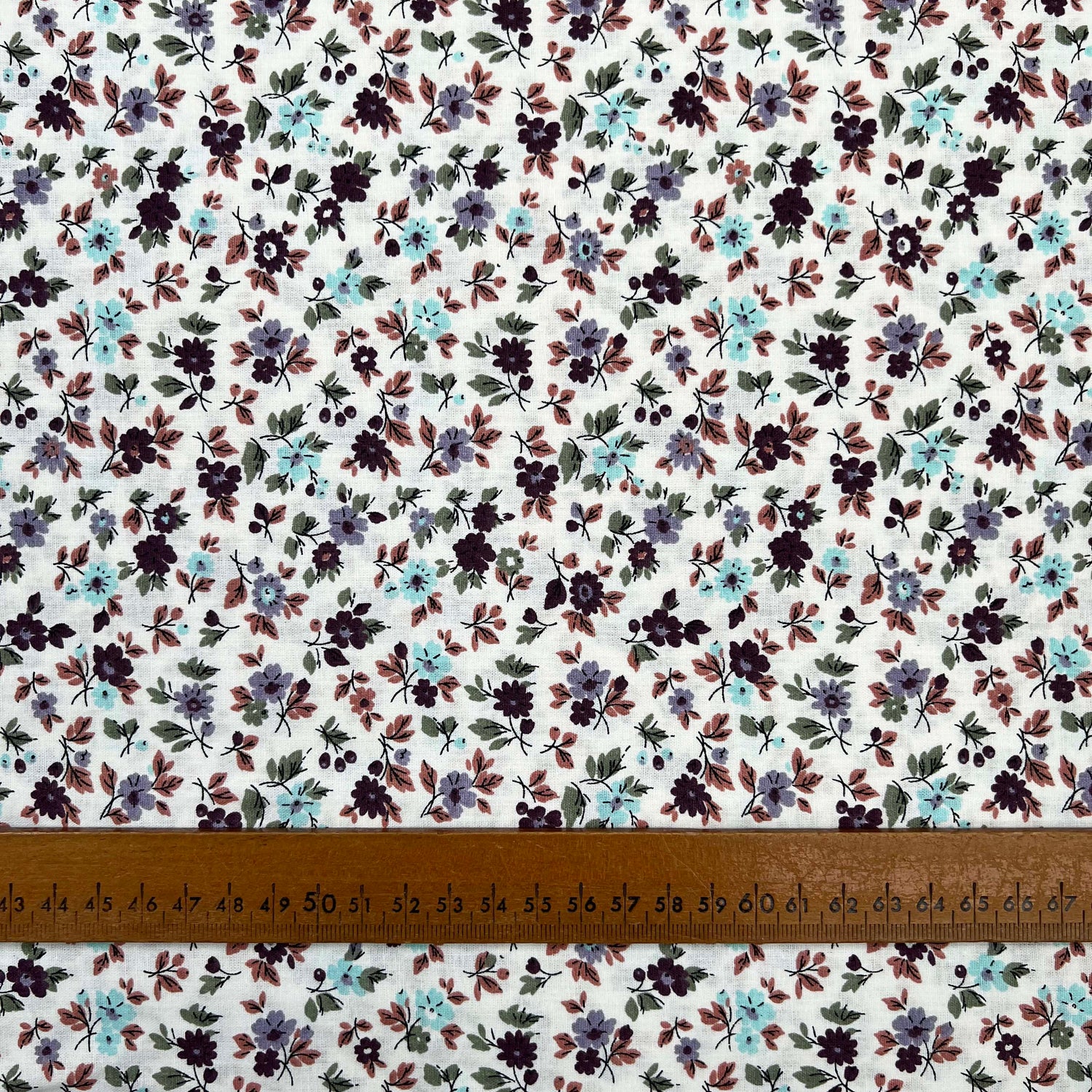 Cotton Poplin Dahl Flower Off White Floral Print Dress Fabric Ruler