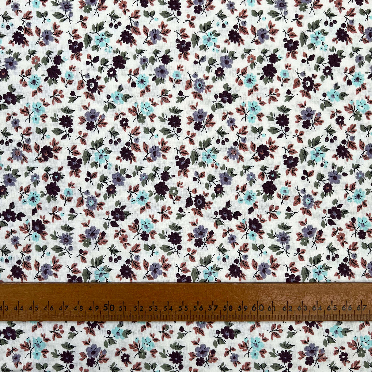 Cotton Poplin Dahl Flower Off White Floral Print Dress Fabric Ruler