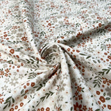 Cotton Poplin Soft Meadow Floral Off White Brown Green Woven Dress Fabric Twist