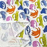 Cotton Print Lazy Cats White Multicoloured Animal Print Fabric Fold