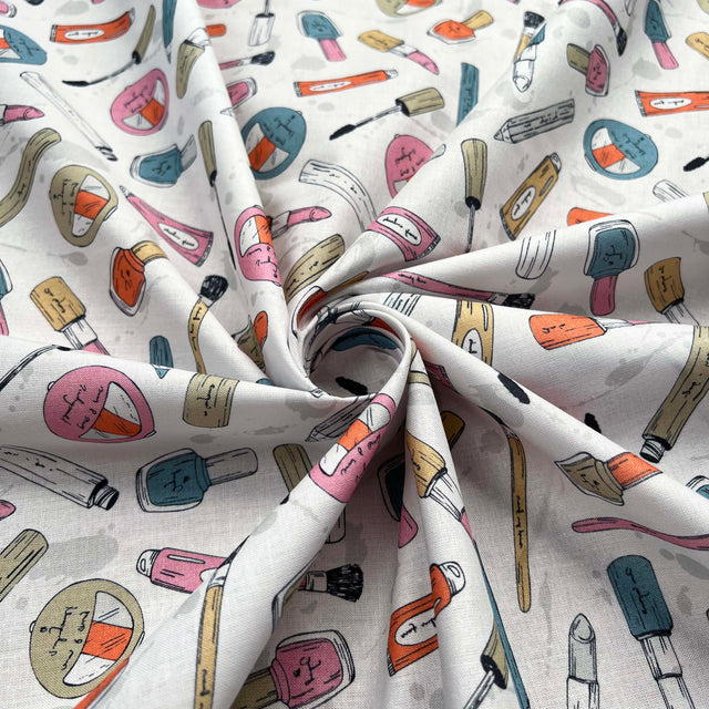 Cotton Print Make Up Your Mind White Printed Dress Fabric Twist