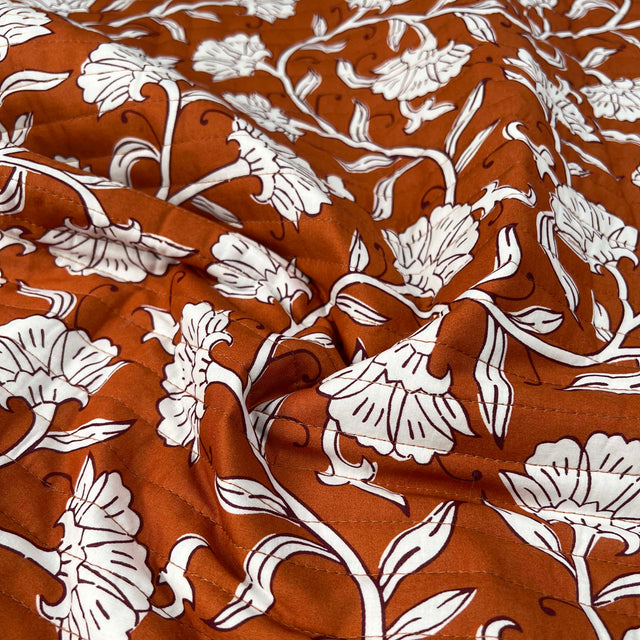 Cotton_Quilted_Voile_Retro_Stripe_Floral_Orange_Wadded_Reversible_Coating_Fabric_Face