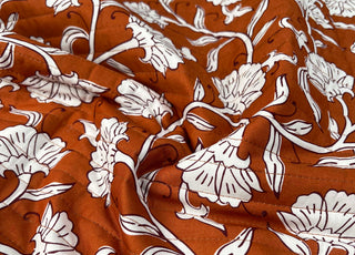 Cotton_Quilted_Voile_Retro_Stripe_Floral_Orange_Wadded_Reversible_Coating_Fabric_Face