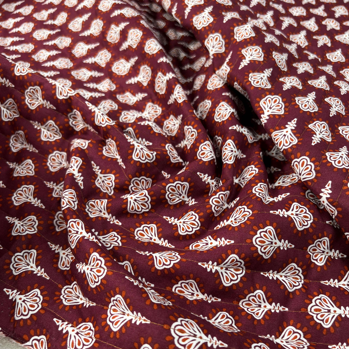 Cotton_Quilted_Voile_Retro_Stripe_Floral_Orange_Wadded_Reversible_Coating_Fabric_Reverse