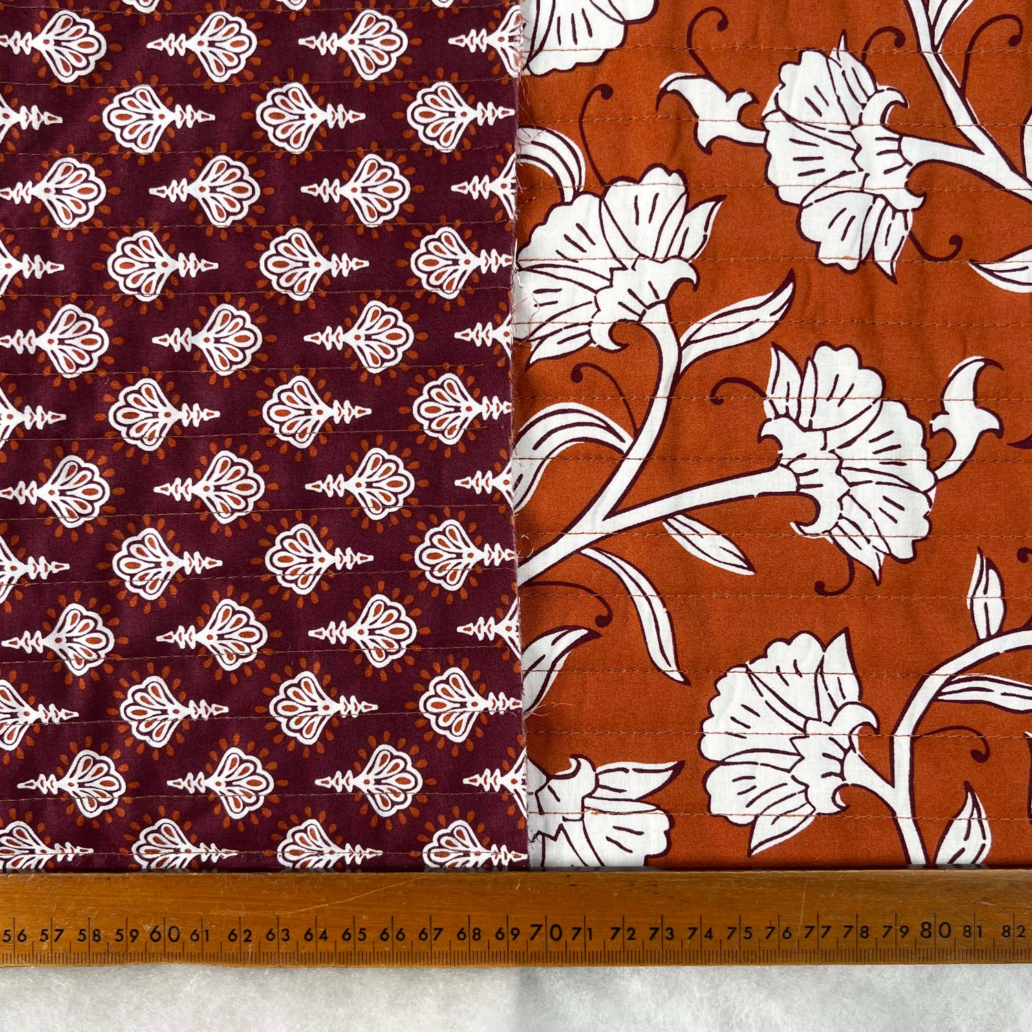 Cotton_Quilted_Voile_Retro_Stripe_Floral_Orange_Wadded_Reversible_Coating_Fabric_Ruler