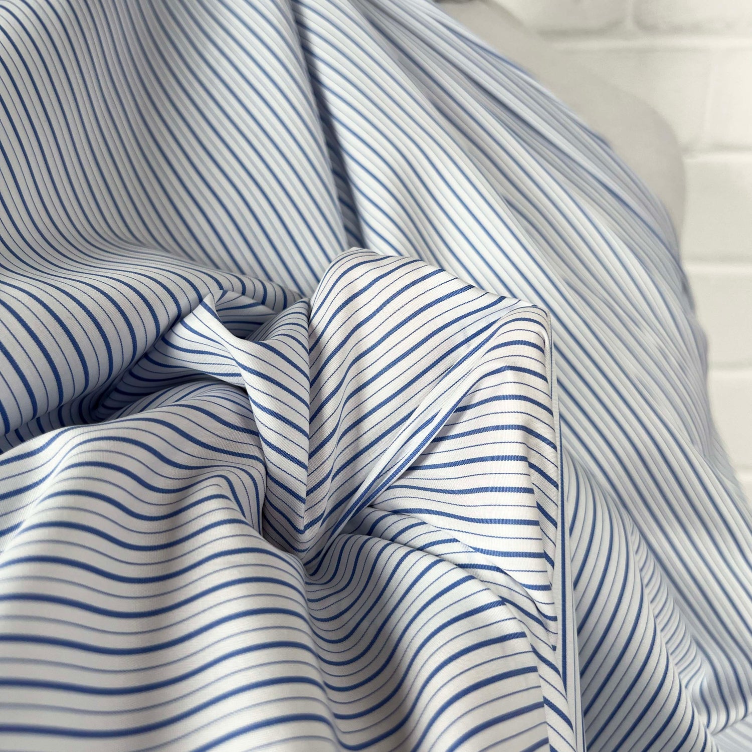 Cotton Rigato Double Blue White Italian Stripe Fabric CU