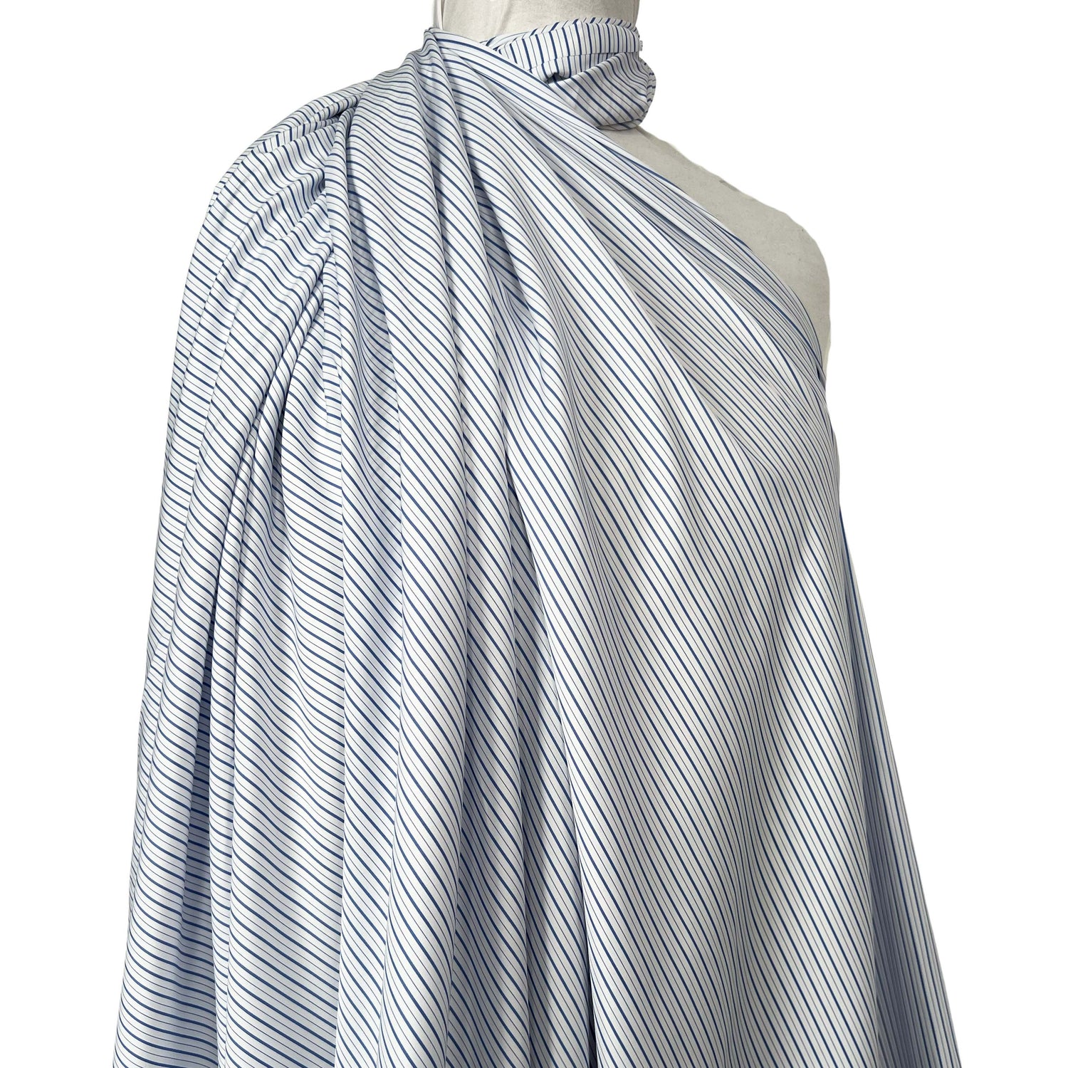 Cotton Rigato Double Blue White Italian Stripe Fabric mannequin