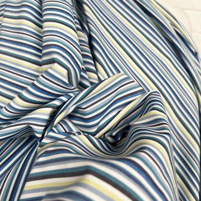 Cotton Rigato Lagoon Blue Italian Stripe Fabric CU