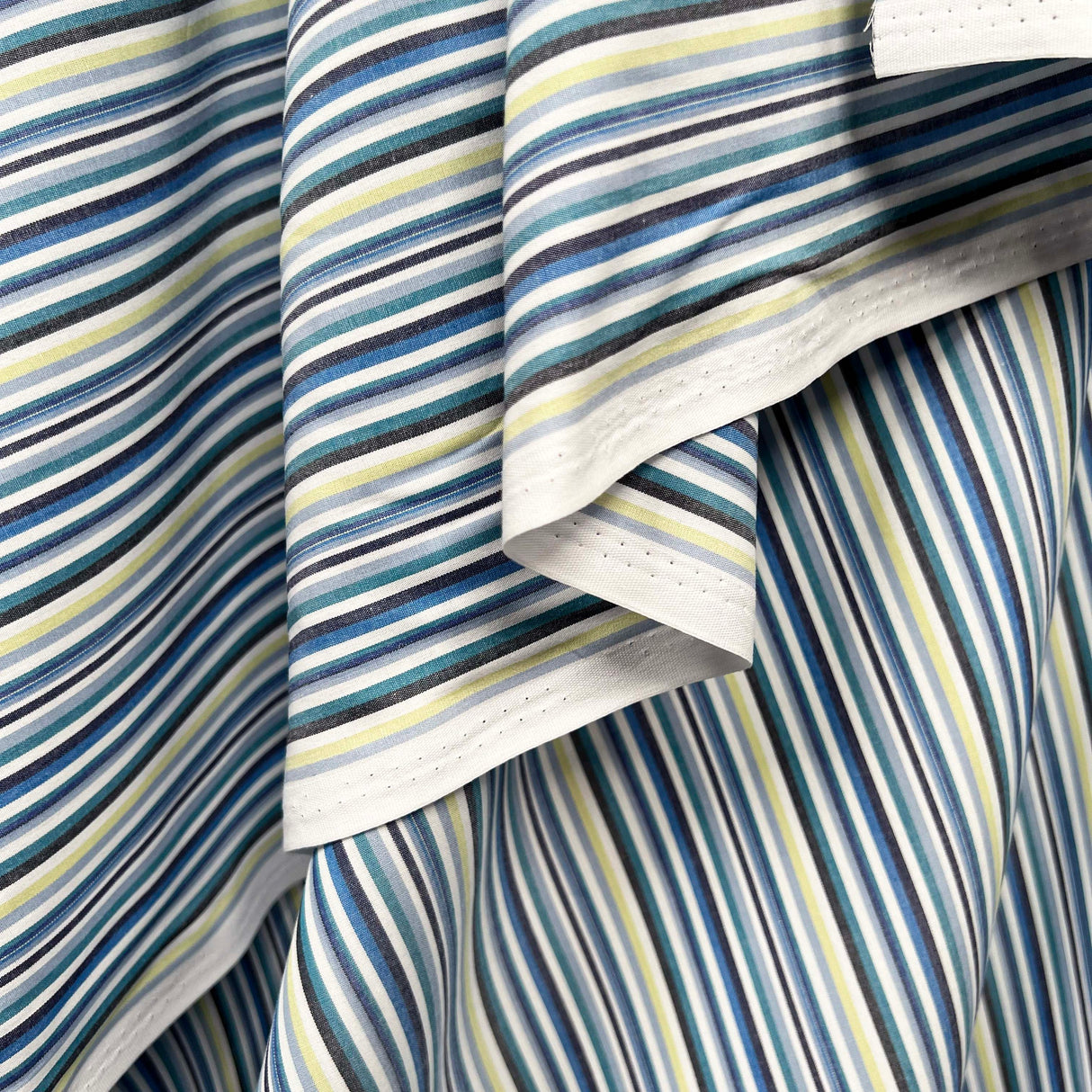 Cotton Rigato Lagoon Blue Italian Stripe Fabric Hang