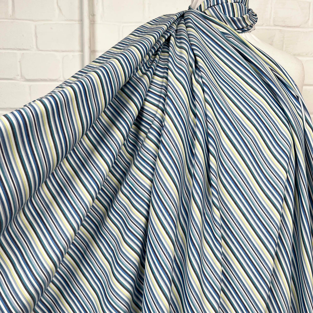 Cotton Rigato Lagoon Blue Italian Stripe Fabric