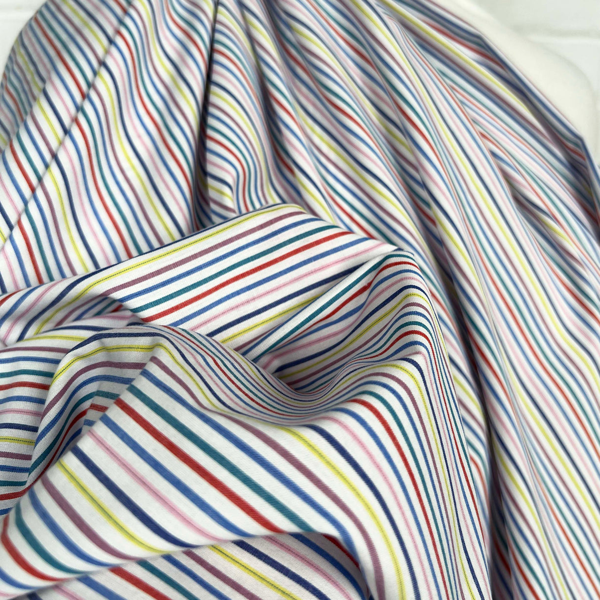 Cotton Rigato Multi White Italian Stripe Shirt Fabric CU