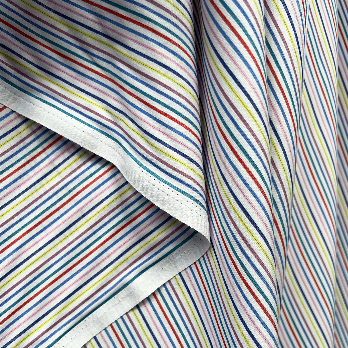 Cotton Rigato Multi White Italian Stripe Shirt Fabric Hang