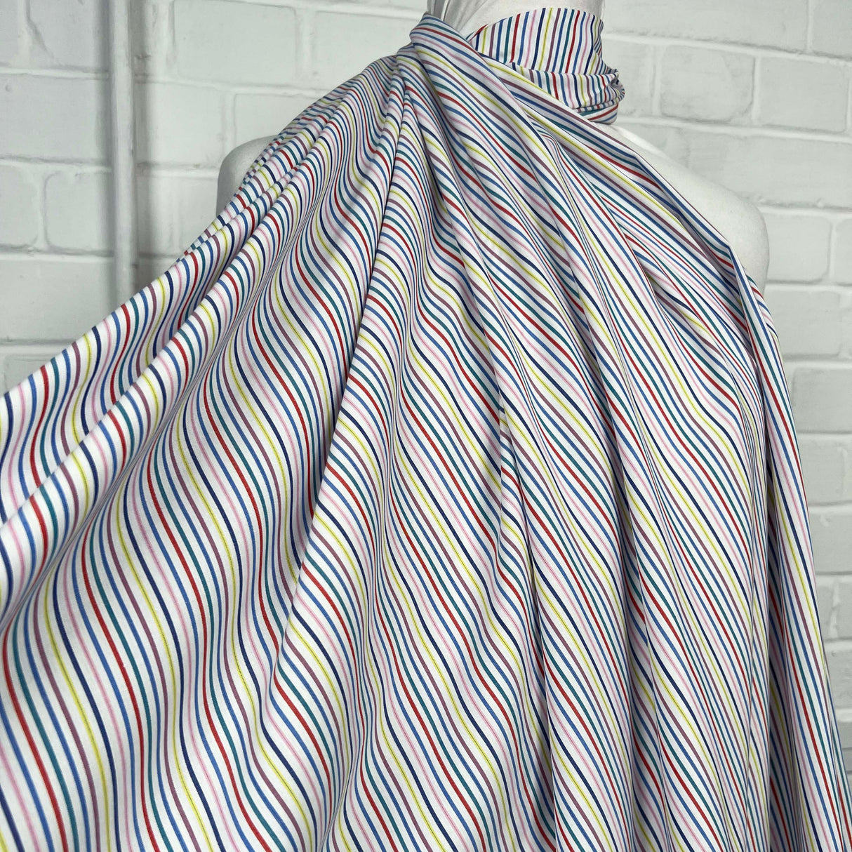 Cotton Rigato Multi White Italian Stripe Shirt Fabric