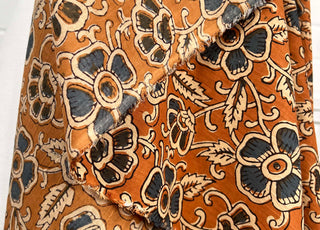 Cotton Voile Diya Orange Floral Abstract Batik Printed Oeko Tex Fabric Fold