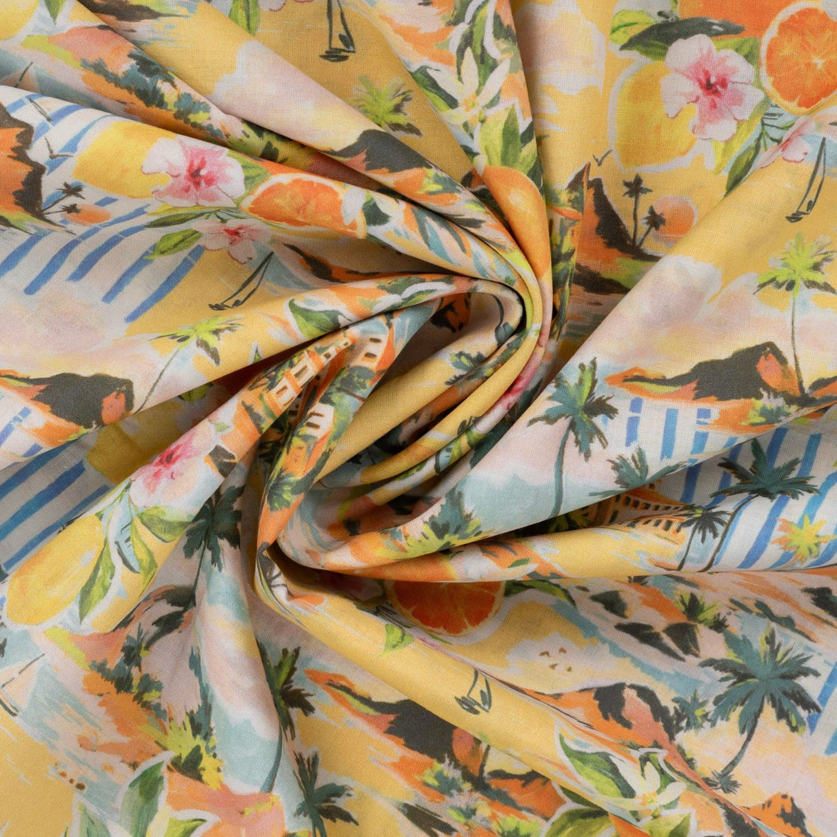 Cotton Voile La Dolce Vita Printed Cotton Voile 70gsm Dress Fabric Swirl