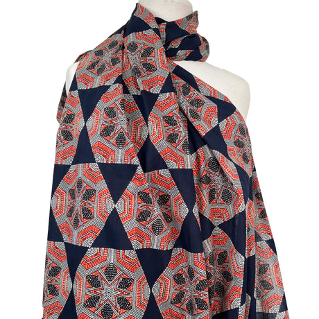 Cotton Voile Meera Navy Abstract Batik Printed Oeko Tex Fabric Mannequin