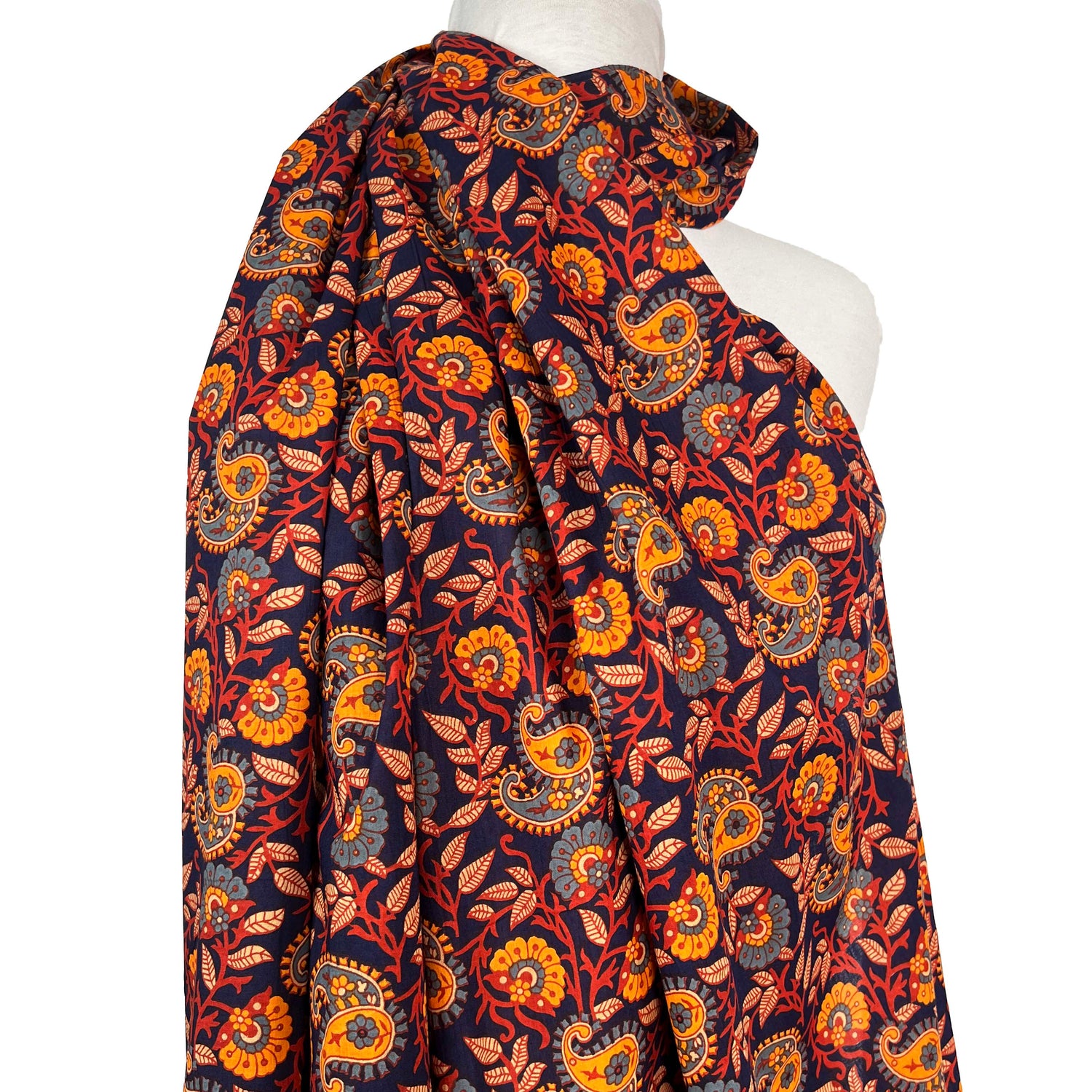 Cotton Voile Myra Navy Floral Abstract Batik Printed Oeko Tex Fabric Mannequin