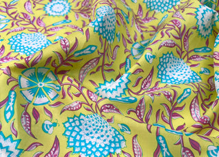 Cotton_Voile_Retro_Floral_Yellow_Blue_Abstract_Dress_Fabric_CU