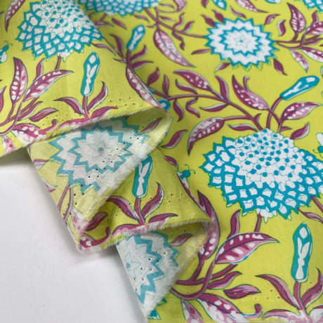 Cotton_Voile_Retro_Floral_Yellow_Blue_Abstract_Dress_Fabric_Fold