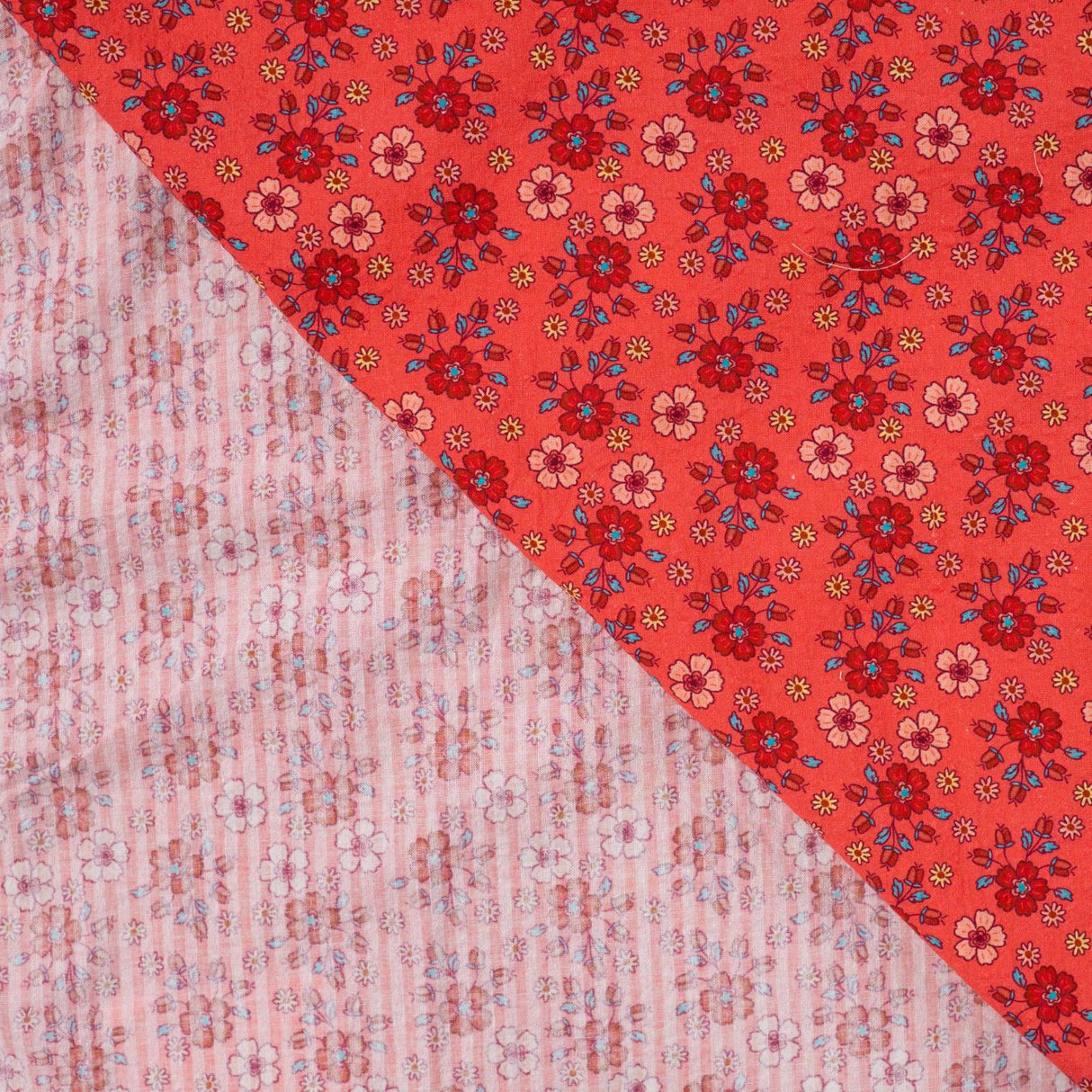 Cotton Voile Sunset Posy Printed Cotton Voile 115gsm Dress Fabric Fold