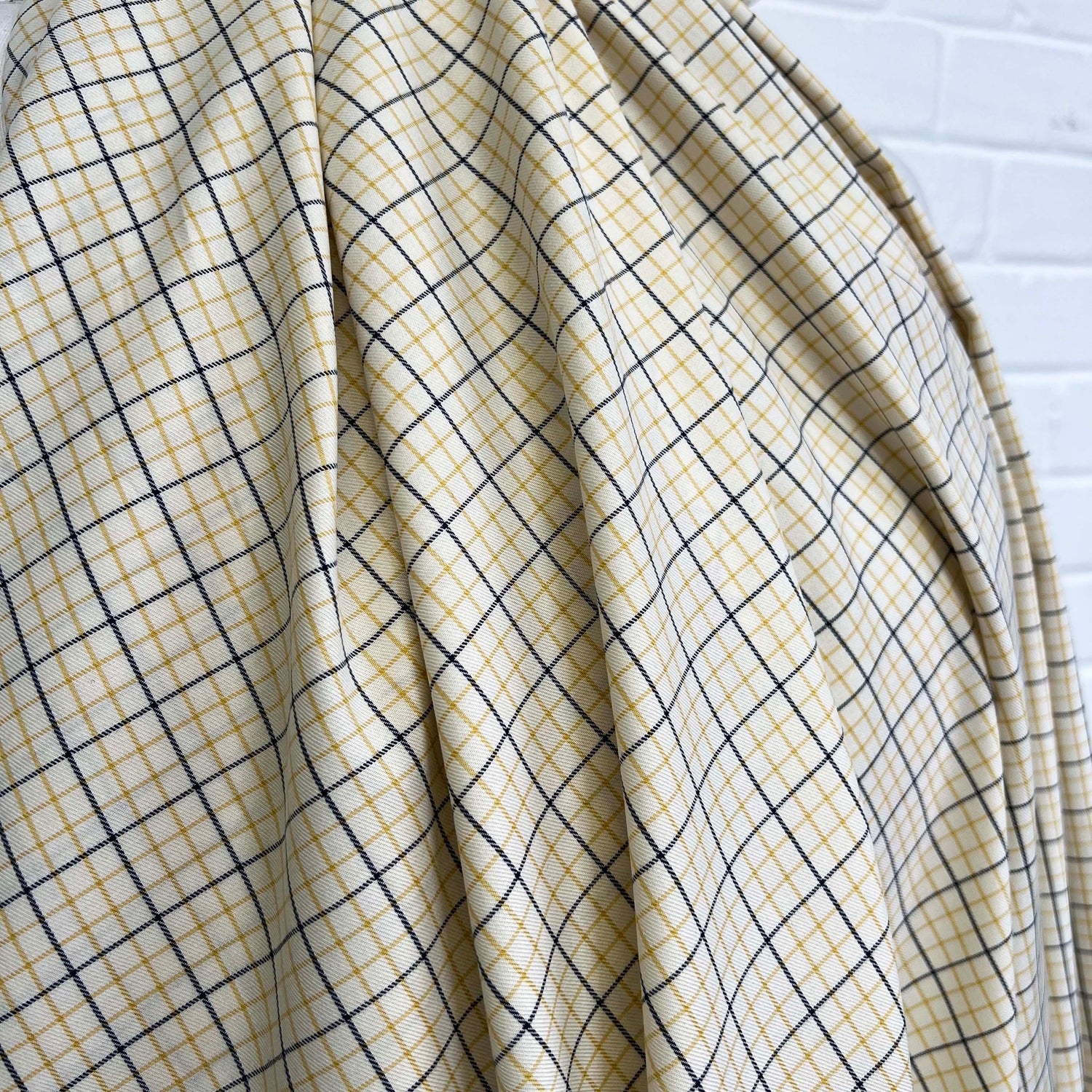 Cream & Yellow Check Cotton Twill Shirting Fabric Country House CU
