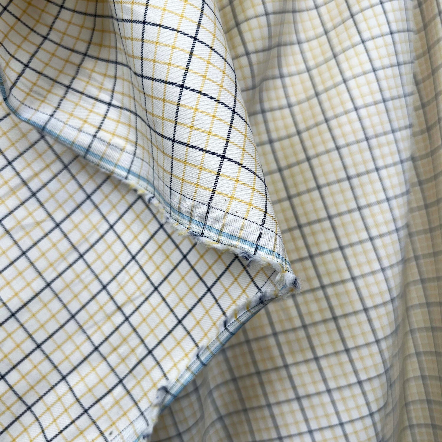 Cream & Yellow Check Cotton Twill Shirting Fabric Country House Hang
