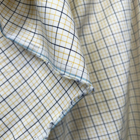 Cream & Yellow Check Cotton Twill Shirting Fabric Country House Hang