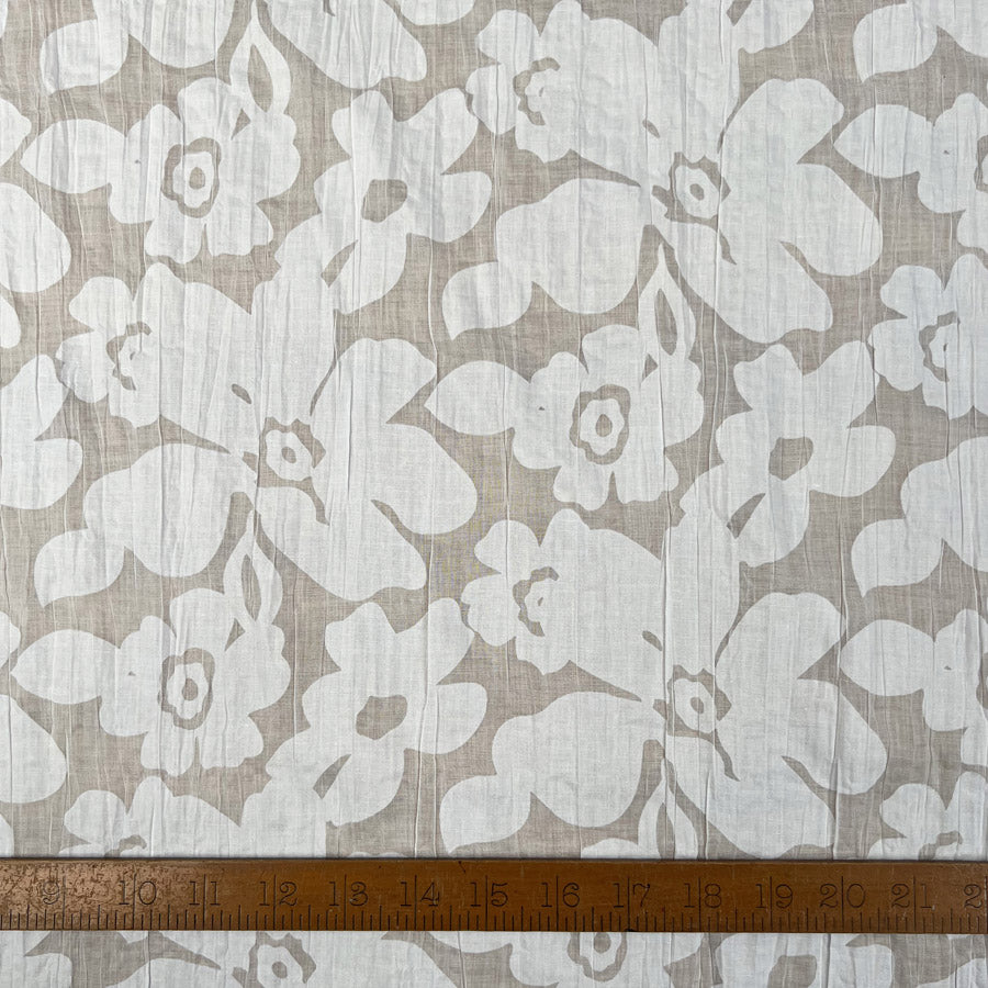 Soft Textured Dressmaking Fabric | Crinkle Cotton Blend - White Floral RULER