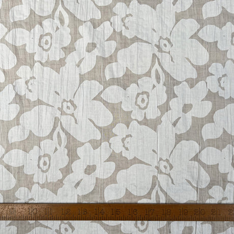 Soft Textured Dressmaking Fabric | Crinkle Cotton Blend - White Floral RULER