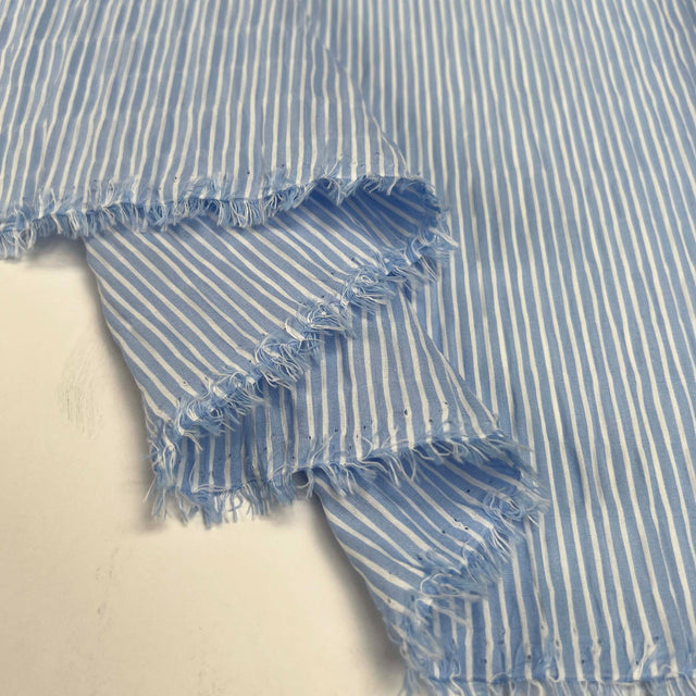 Crinkle Seersucker Stripe Light Blue Cotton Polyester Elastane White Woven Dress Fabric Fold