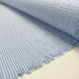 Crinkle Seersucker Stripe Light Blue Cotton Polyester Elastane White Woven Dress Fabric Roll