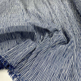 Crinkle Seersucker Stripe Blue Cotton Polyester Elastane White Woven Dress Fabric Close Up