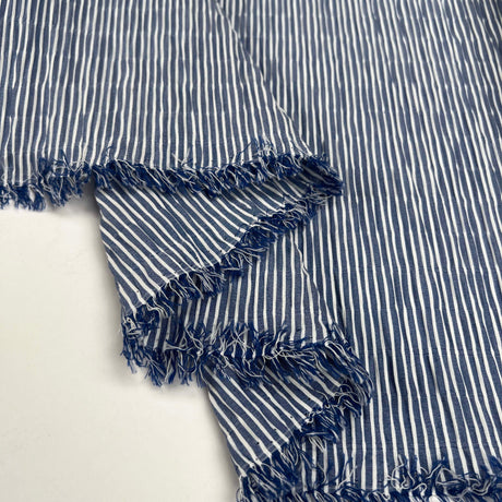 Crinkle Seersucker Stripe Blue Cotton Polyester Elastane White Woven Dress Fabric Fold