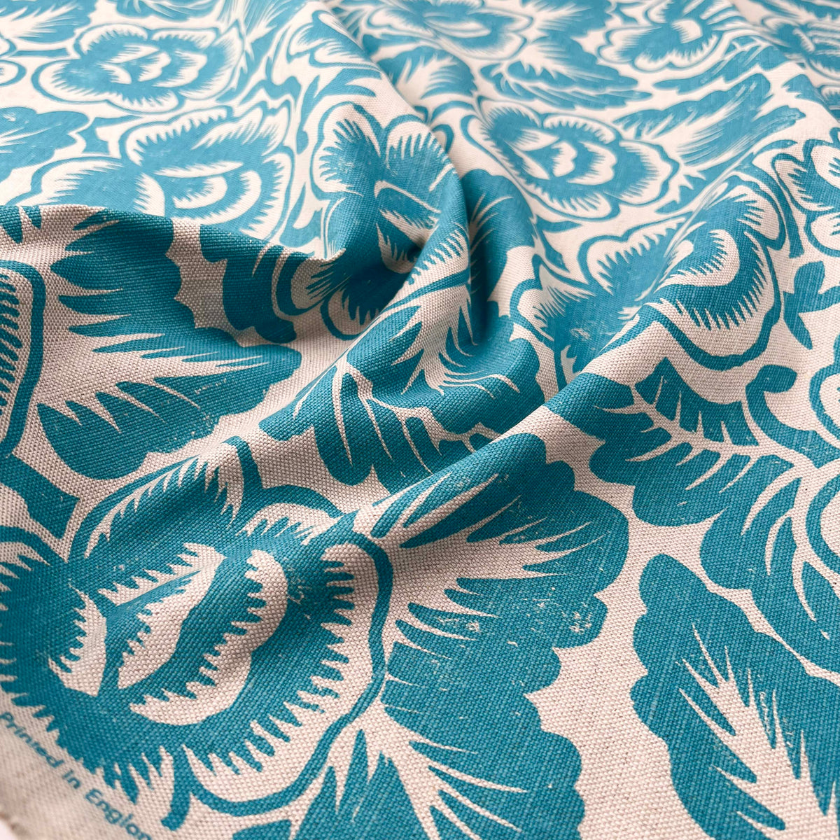Designers Guild Aqua Floral FabricDG Printed Linen Mix Rosario CU