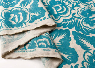 Designers Guild Aqua Floral Fabric DG Printed Linen Mix Rosario Fold